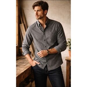 Taylor Stitch Gray Anchor Print Button Down Shirt Mens Long Sleeve 38 Coastal